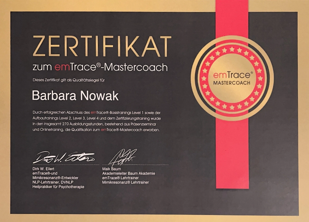 Emtrace Mastercoach Zertifikat Barbara Nowak